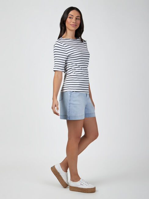 Rib Elbow Sleeve Boatneck Tee