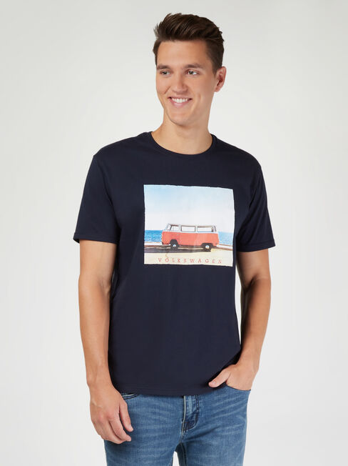 SS VW Beach Print Crew Tee