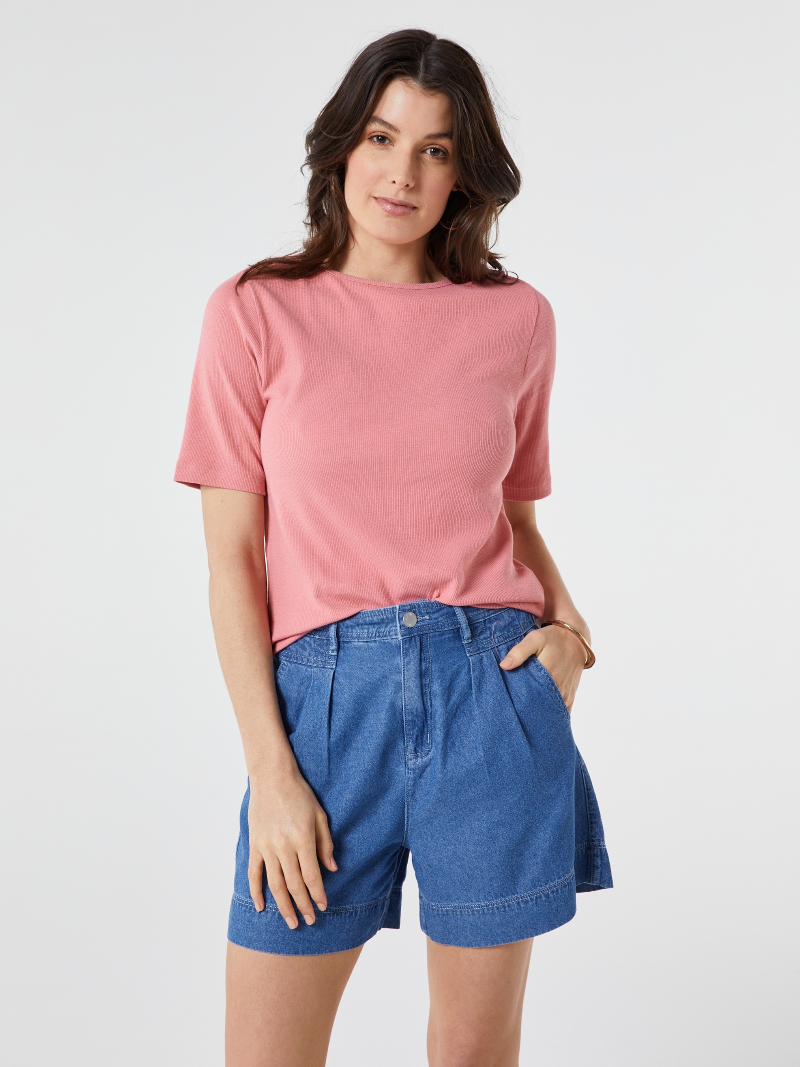 Rib Elbow Sleeve Boatneck Tee