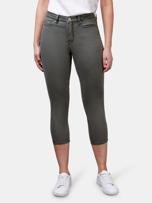 Kara Mid Waist Skinny Capri Khaki