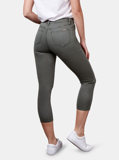 Kara Mid Waist Skinny Capri Khaki