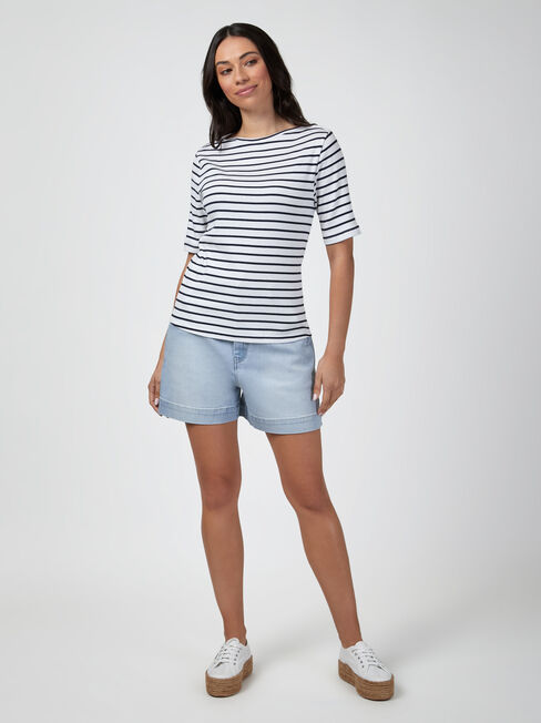 Rib Elbow Sleeve Boatneck Tee