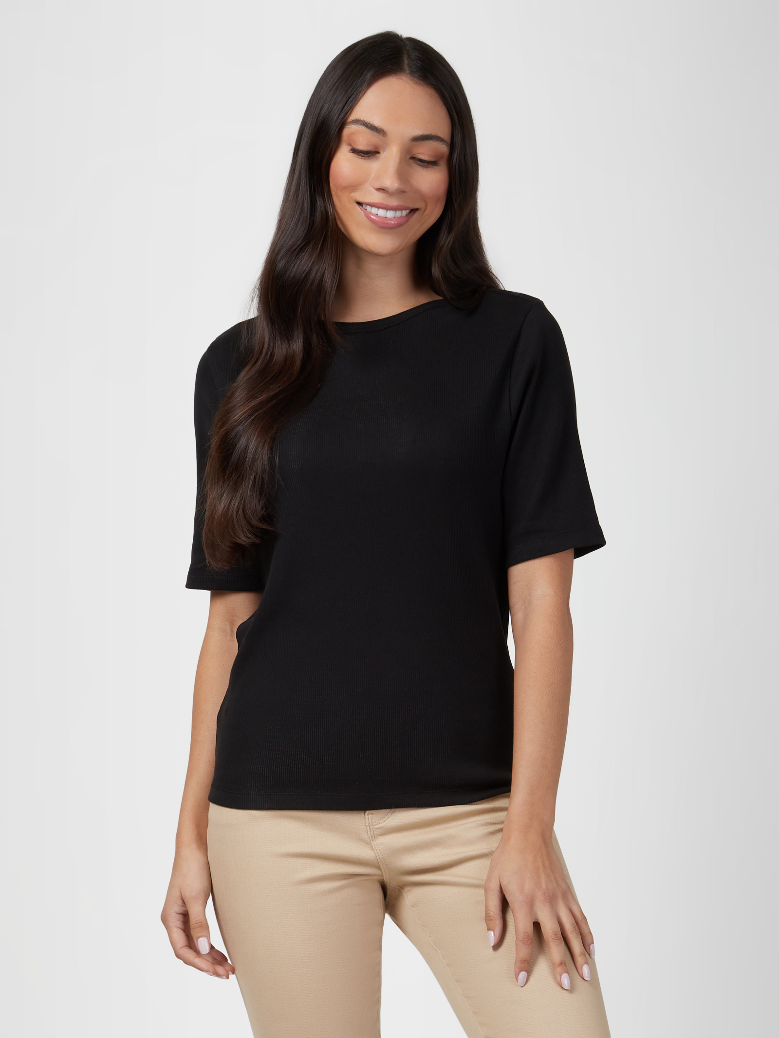 Rib Elbow Sleeve Boatneck Tee
