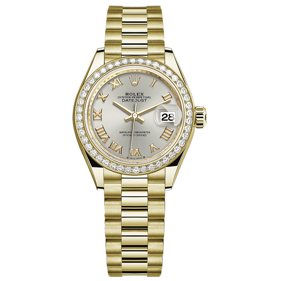 Rolex 1:1 Super Clone Lady-Datejust Silver Roman Numeral Dial Diamond Bezel 28mm 279138RBR