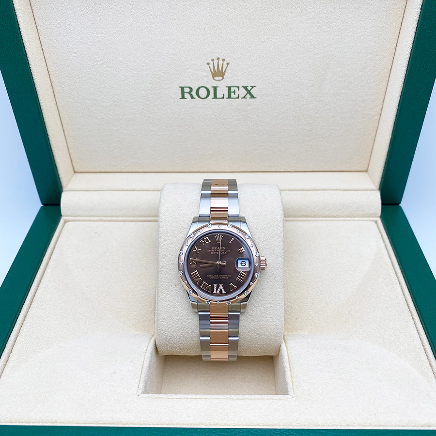Rolex 1:1 Super Clone Datejust 31mm Chocolate Diamond Roman Dial Rose/Diamond Bezel 278341RBR