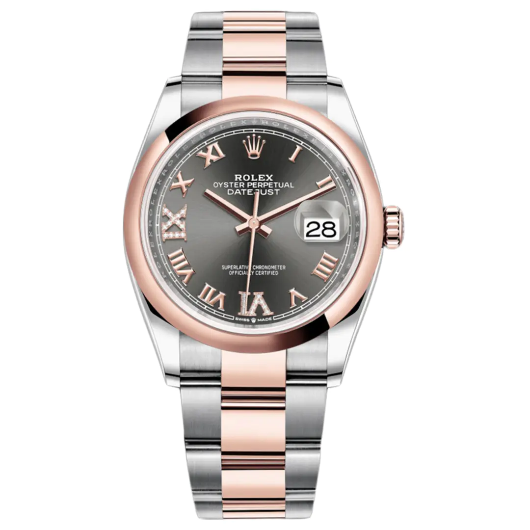 Rolex 1:1 Super Clone Datejust Slate Roman Numeral Dial Domed Bezel 36mm Diamonds Oyster