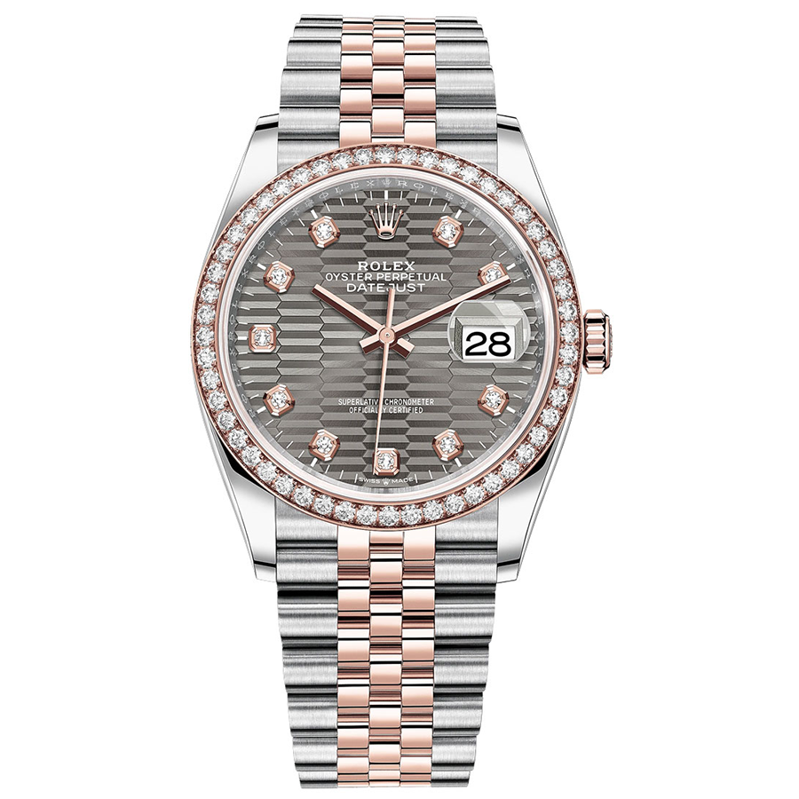 Rolex 1:1 Super Clone Datejust Slate Fluted Motif Diamond Dial Diamond Bezel 36mm 126281RBR