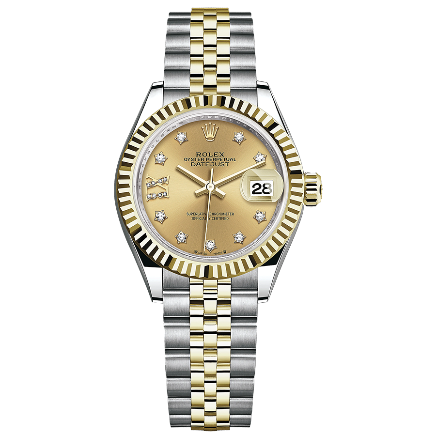 Rolex 1:1 Super Clone Lady-Datejust Champagne Diamond Star Dial Fluted Bezel 28mm 279173