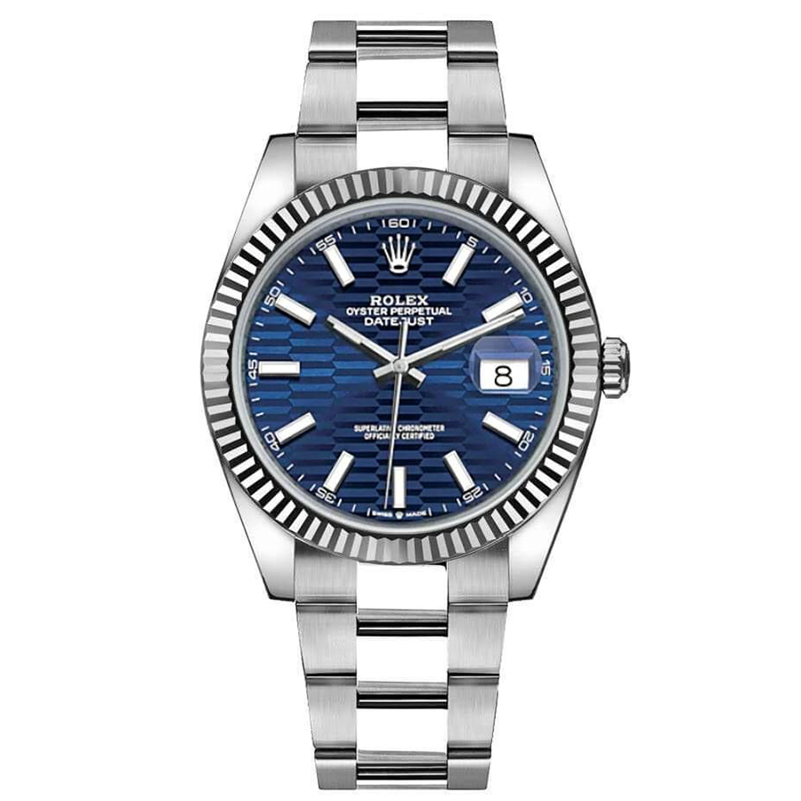 Rolex 1:1 Super Clone Datejust 41mm Bright Blue, Fluted Motif Dial Fluted Bezel 126334
