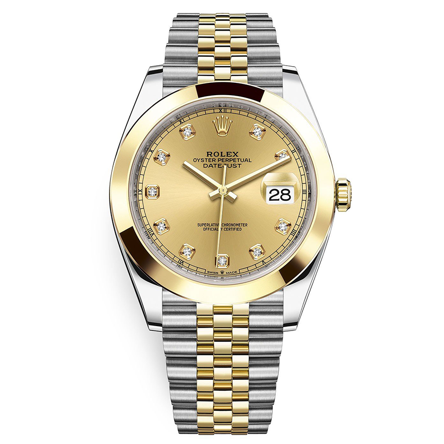 Rolex 1:1 Super Clone Datejust 41mm Champagne Diamond Dial Smooth Bezel 126303