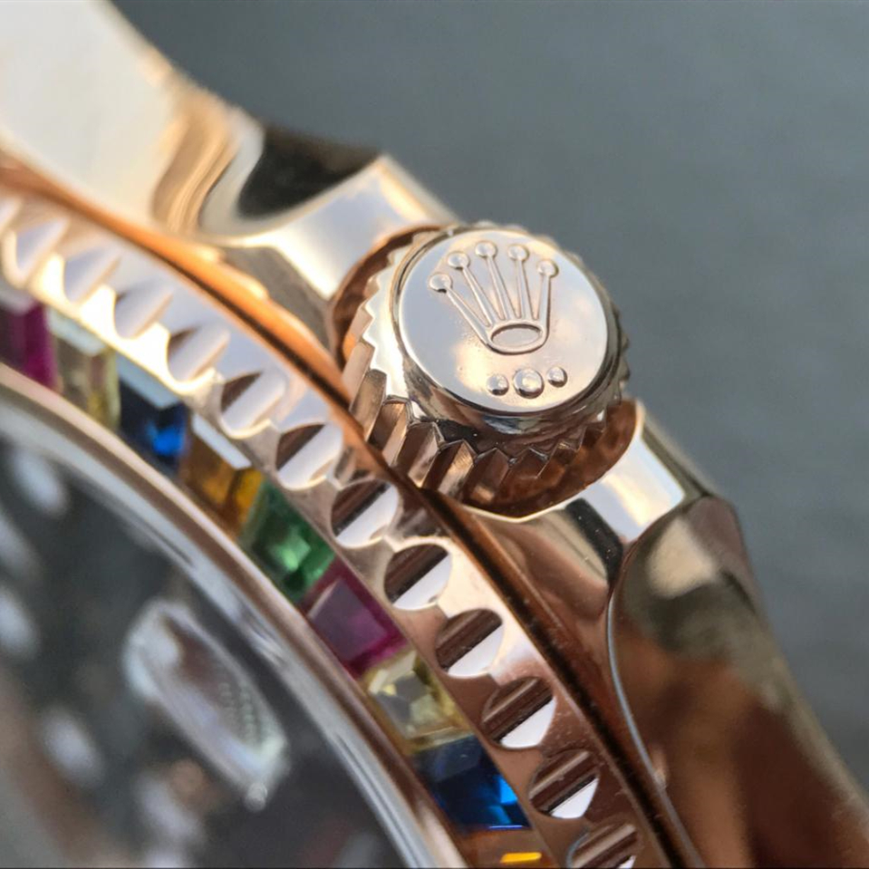 Rolex 1:1 Super Clone Yacht-Master 1 Golden Diamond Bezel Black Dial Rubber Strap 40mm