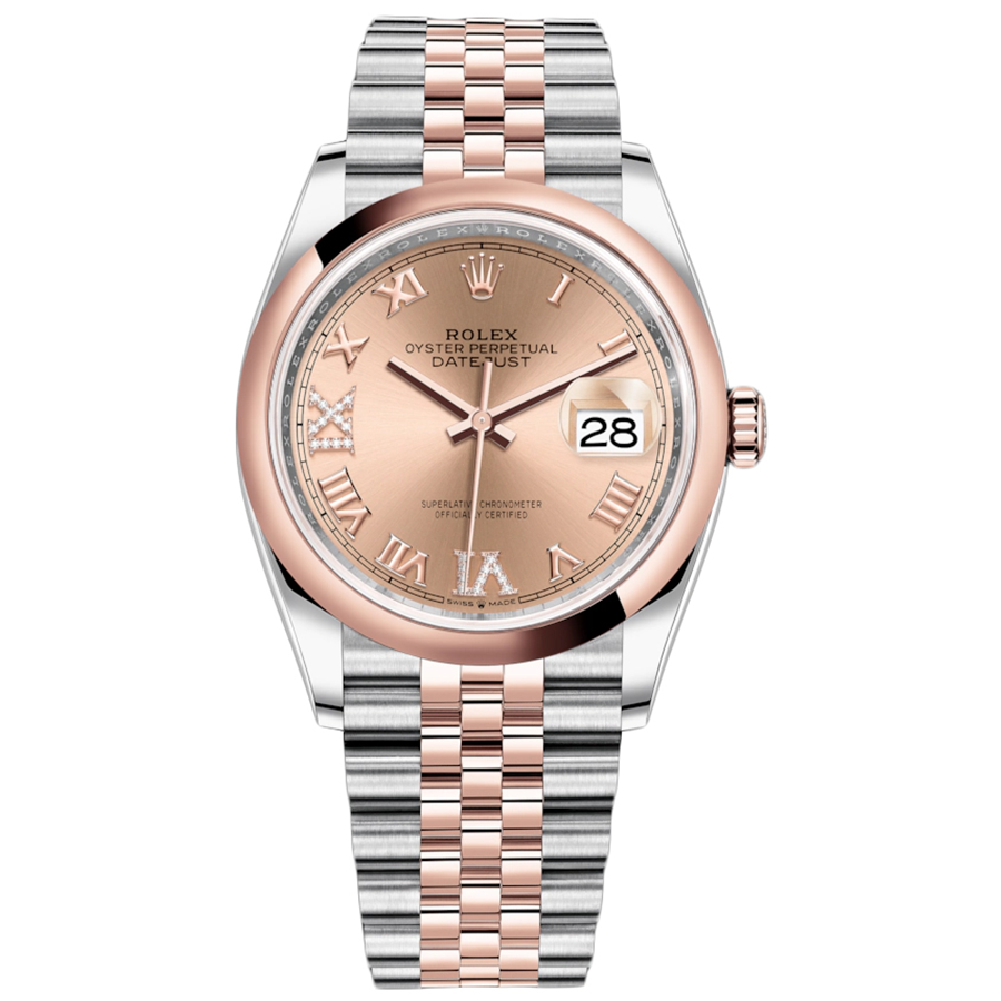 Rolex 1:1 Super Clone Datejust Rose Roman Numeral Dial Domed Bezel 36mm 126201