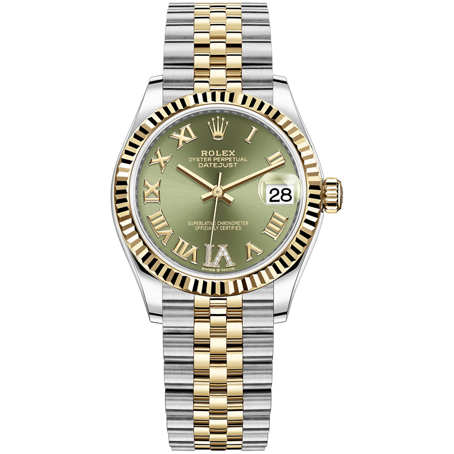 Rolex 1:1 Super Clone Datejust Olive Green Diamond Roman Numeral Dial Fluted Bezel 31mm 278273