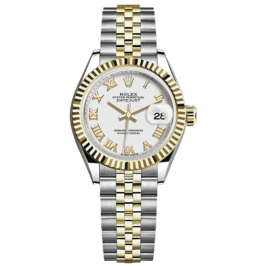 Rolex 1:1 Super Clone Lady-Datejust White Roman Numeral Dial Fluted Bezel 28mm 279173