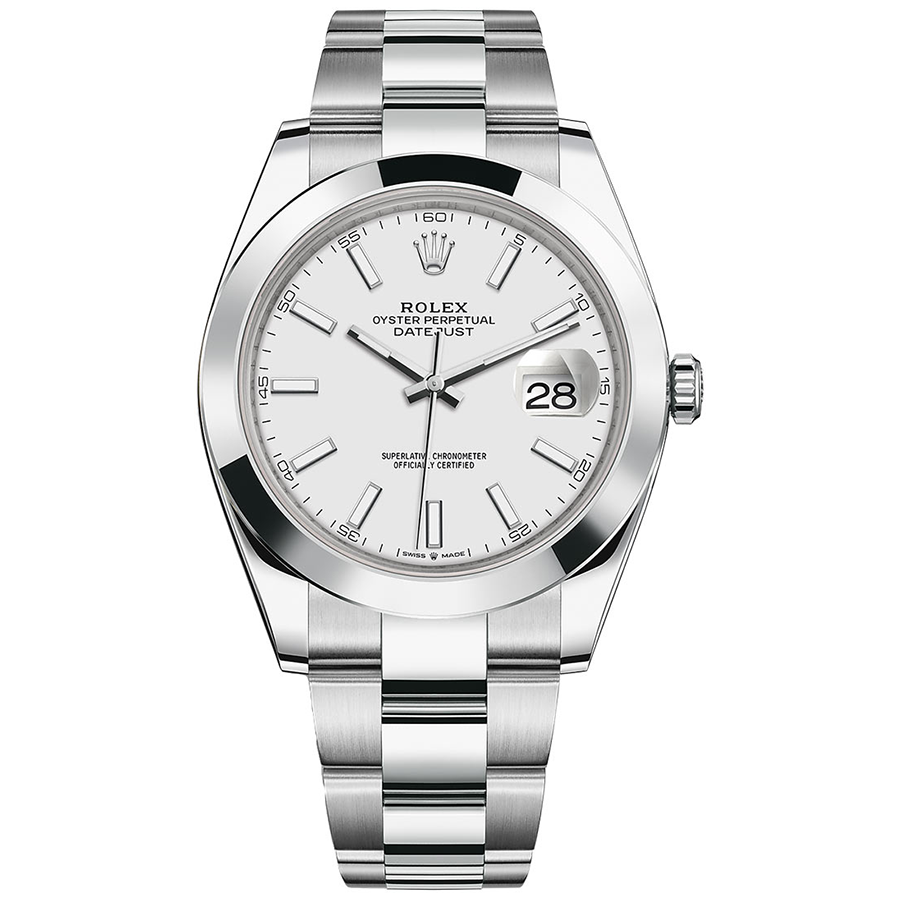 Rolex 1:1 Super Clone Datejust 41mm White Dial Smooth Bezel 126300