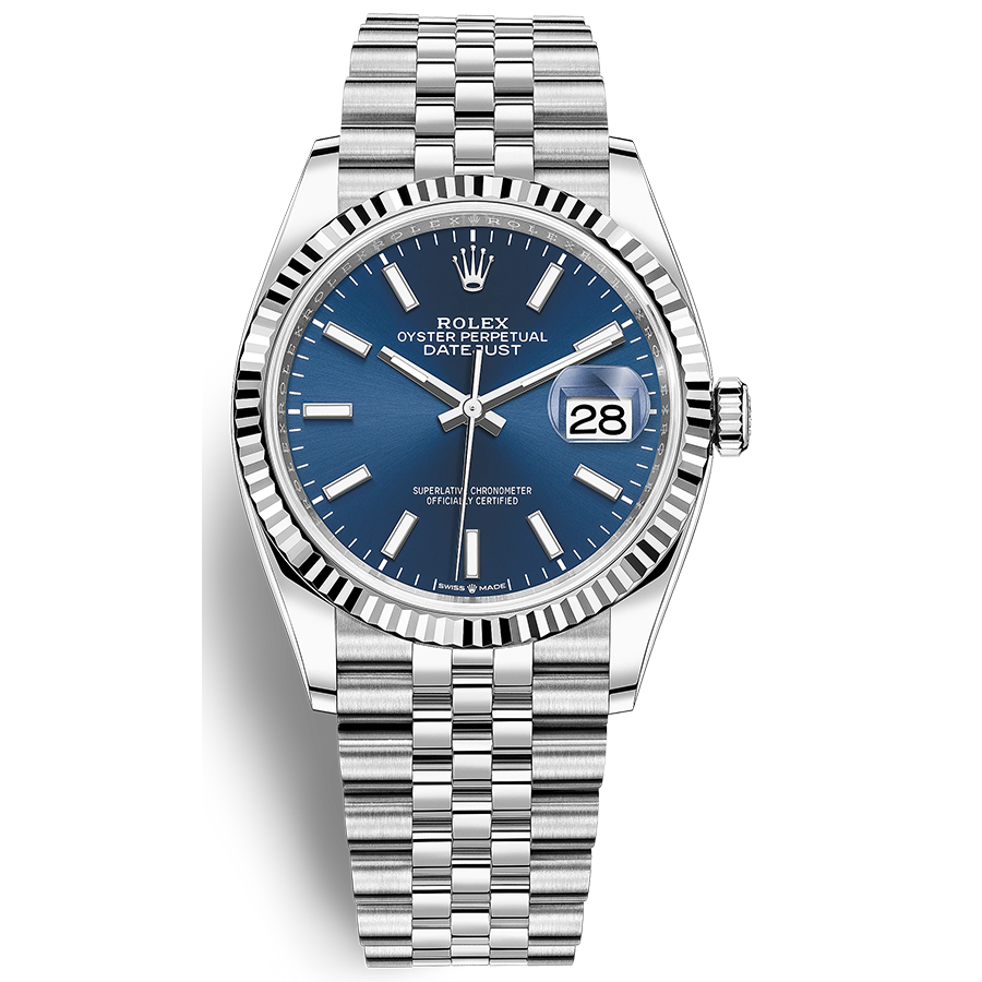 Rolex 1:1 Super Clone Datejust Bright Blue Dial Fluted Bezel 36mm 126234