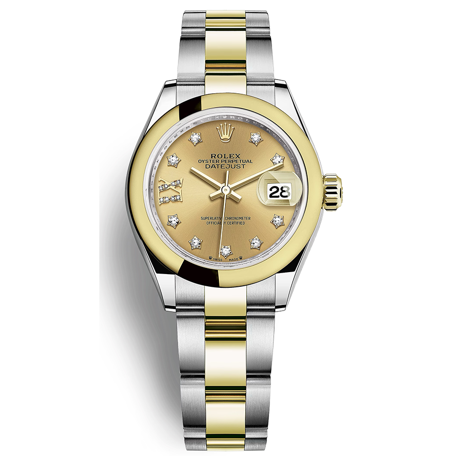 Rolex 1:1 Super Clone Lady-Datejust Champagne Diamond Star Dial Domed Bezel 28mm 279163