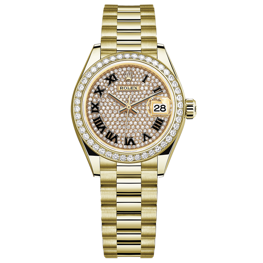 Rolex 1:1 Super Clone Lady-Datejust Diamond-Paved Roman Numeral Dial Diamond Bezel 28mm 279138RBR