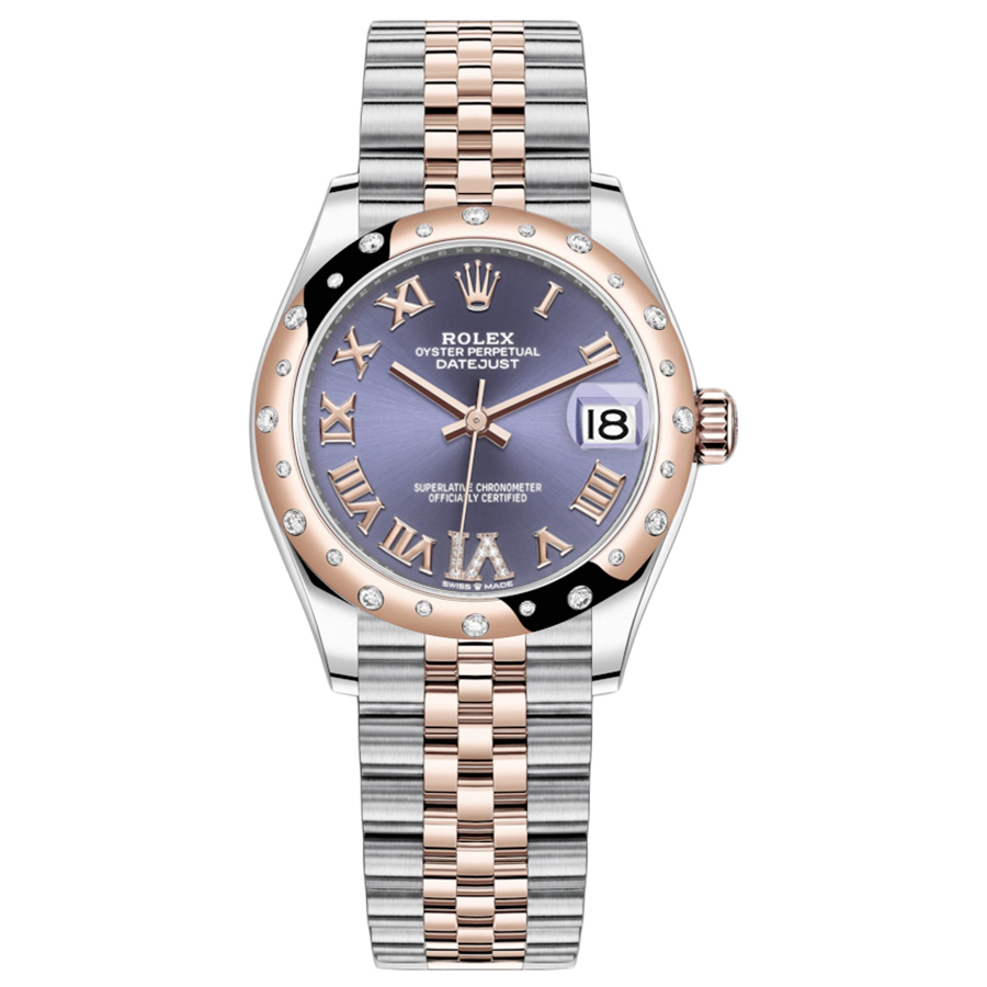 Rolex 1:1 Super Clone Datejust Purple Diamond Roman Numeral Dial Diamond-Set Bezel 31mm 278341RBR