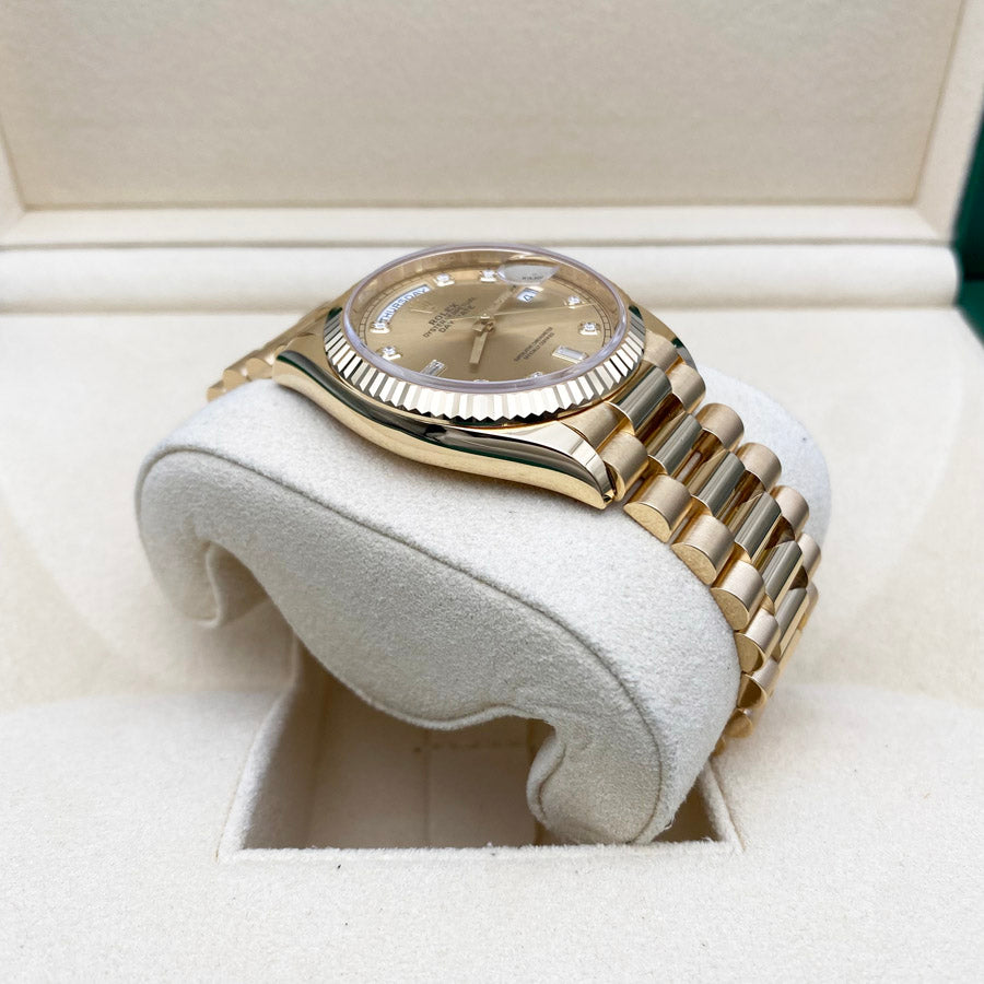 Rolex 1:1 Super Clone Day-Date 36mm Presidential 128238 Fluted Bezel Champagne Diamond Dial