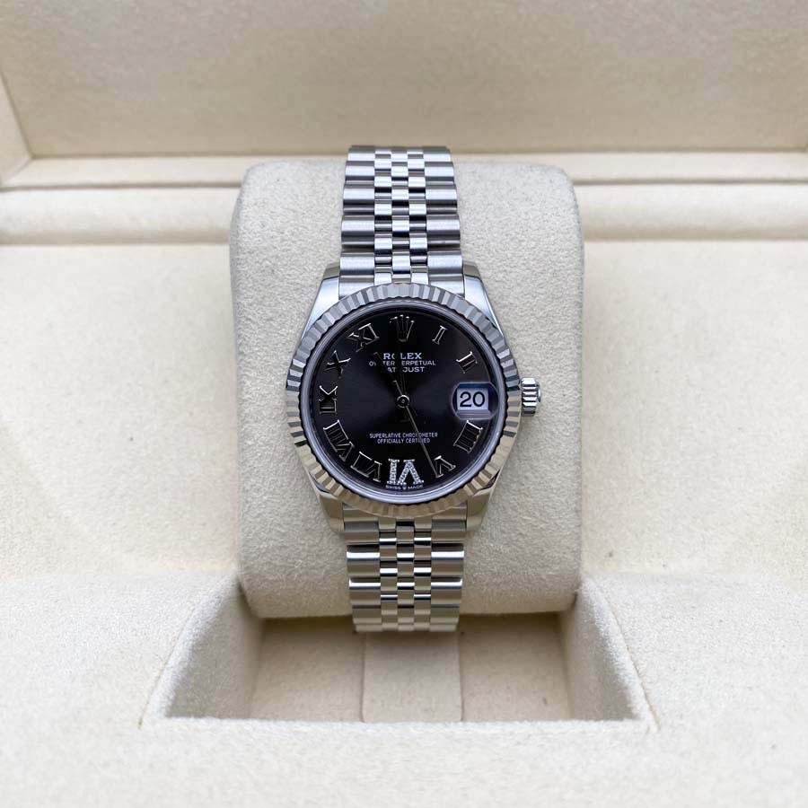 Rolex 1:1 Super Clone Datejust Dark Grey Diamond Roman Numeral Dial Fluted Bezel 31mm 278274