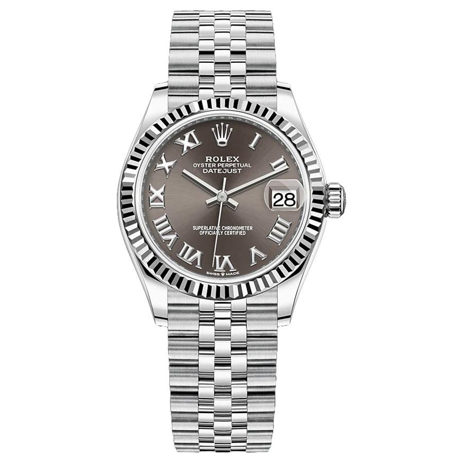 Rolex 1:1 Super Clone Datejust Dark Grey Roman Numeral Dial Fluted Bezel 31mm 278274