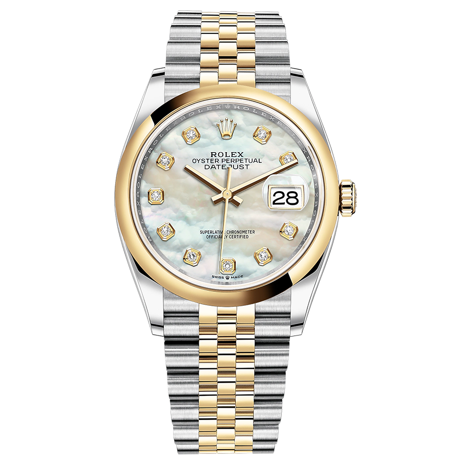 Rolex 1:1 Super Clone Datejust Mother Of Pearl Diamond Dial Domed Bezel 36mm 126203