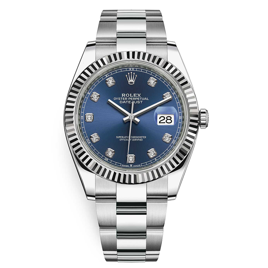 Rolex 1:1 Super Clone Datejust 41mm Bright Blue Diamond Dial Fluted Bezel 126334