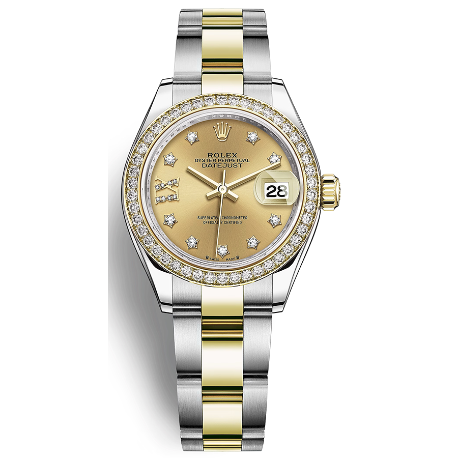 Rolex 1:1 Super Clone Lady-Datejust Champagne Diamond Star Dial Diamond Bezel 28mm 279383RBR