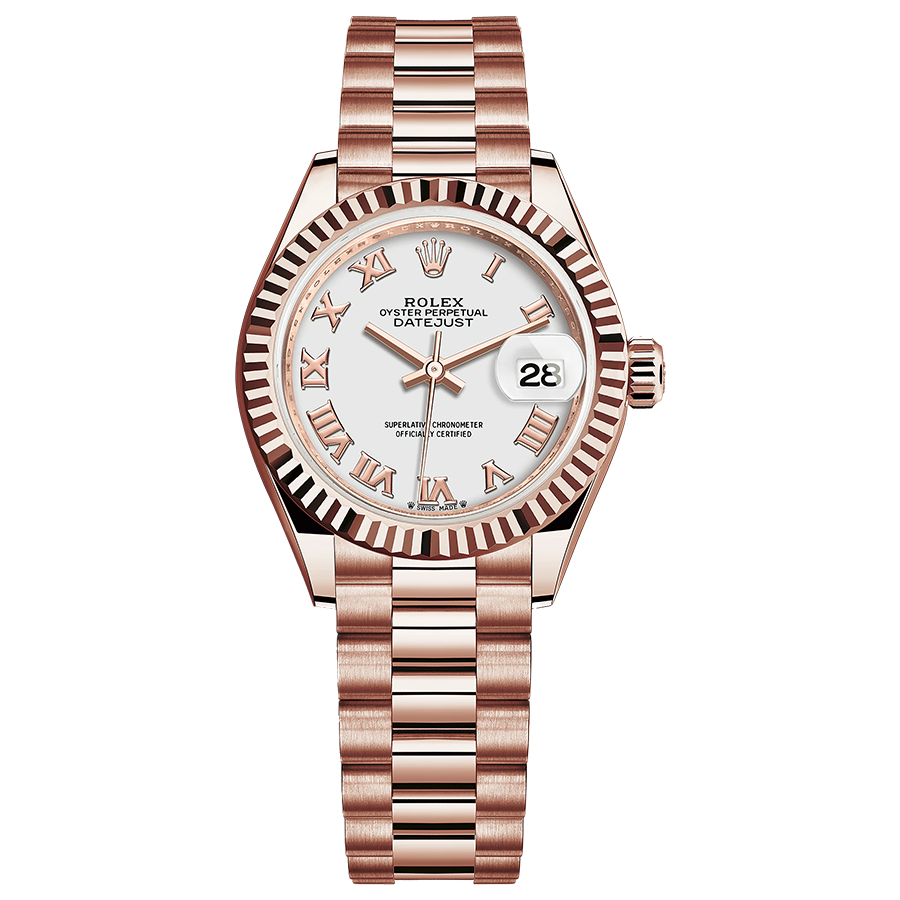 Rolex 1:1 Super Clone Lady-Datejust White Roman Numeral Dial Fluted Bezel 28mm 279175