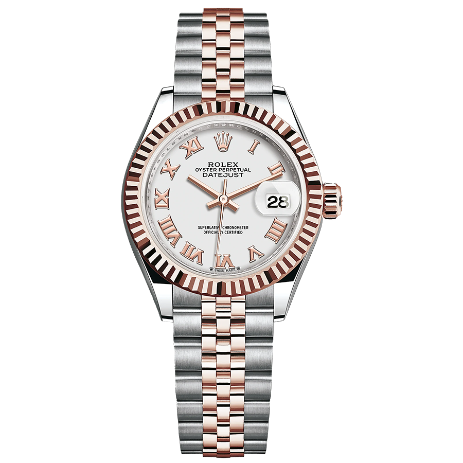 Rolex 1:1 Super Clone Lady-Datejust White Roman Numeral Dial Fluted Bezel 28mm 279171