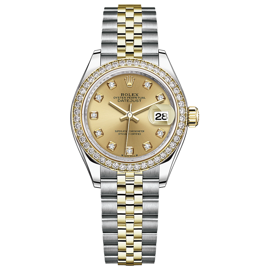 Rolex 1:1 Super Clone Lady-Datejust Champagne Diamond Dial Diamond Bezel 28mm 279383RBR