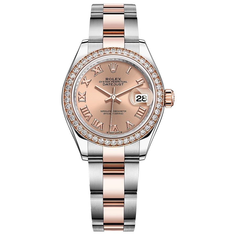 Rolex 1:1 Super Clone Lady-Datejust Rose Roman Numeral Dial Diamond Bezel 28mm 279381RBR