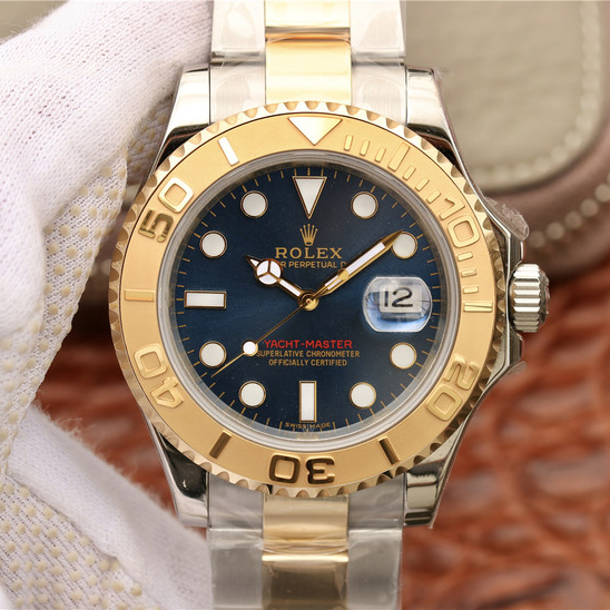 Rolex 1:1 Super Clone Yacht-Master 1 Goldmix ( Gold & Blue Dial ) Stainless Steel 40mm