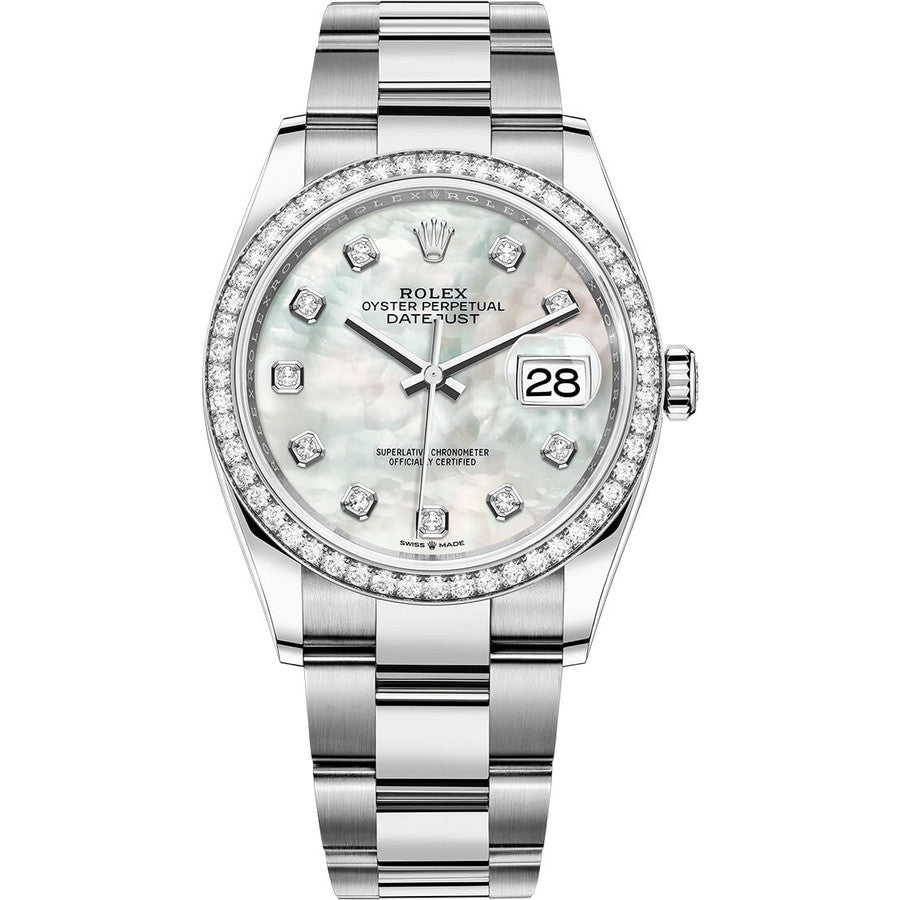 Rolex 1:1 Super Clone Datejust Mother Of Pearl Diamond Dial Diamond Bezel 36mm 126284RBR