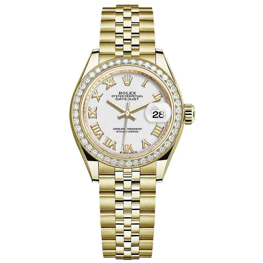 Rolex 1:1 Super Clone Lady-Datejust White Roman Numeral Dial Diamond Bezel 28mm 279138RBR