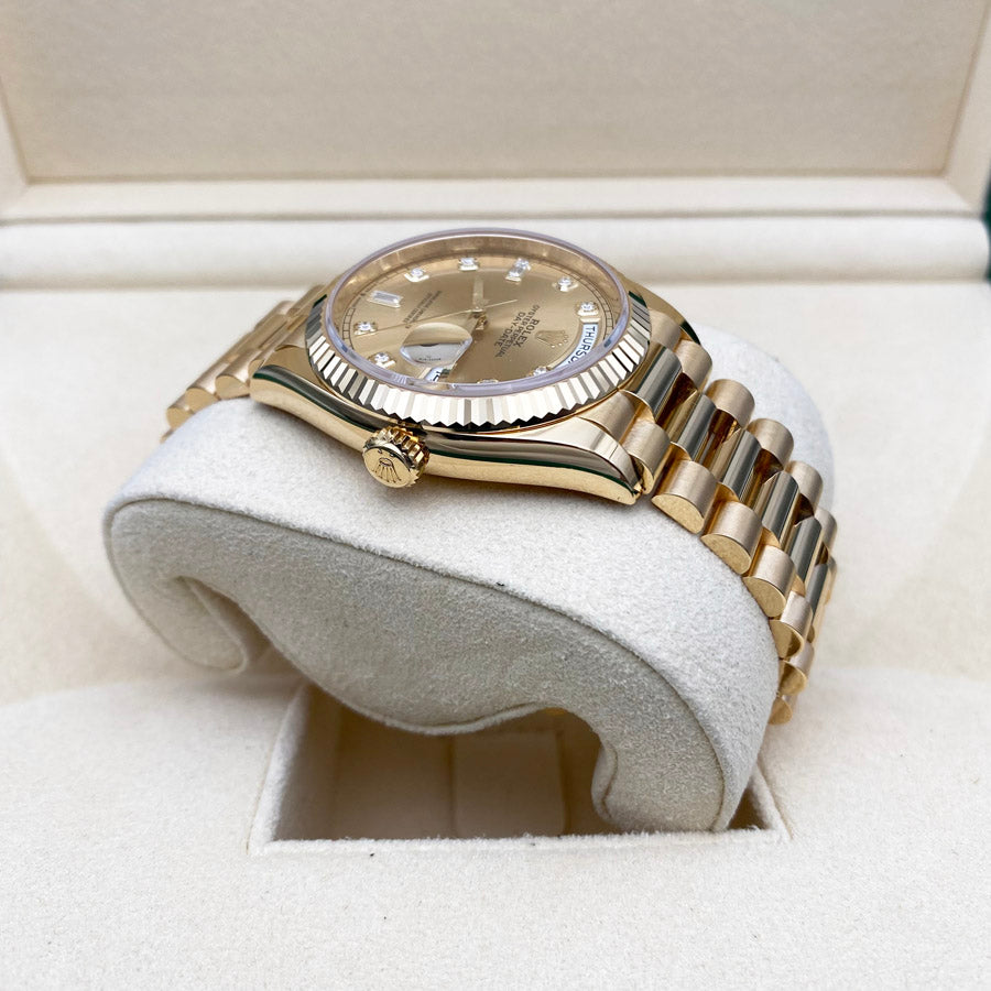 Rolex 1:1 Super Clone Day-Date 36mm Presidential 128238 Fluted Bezel Champagne Diamond Dial