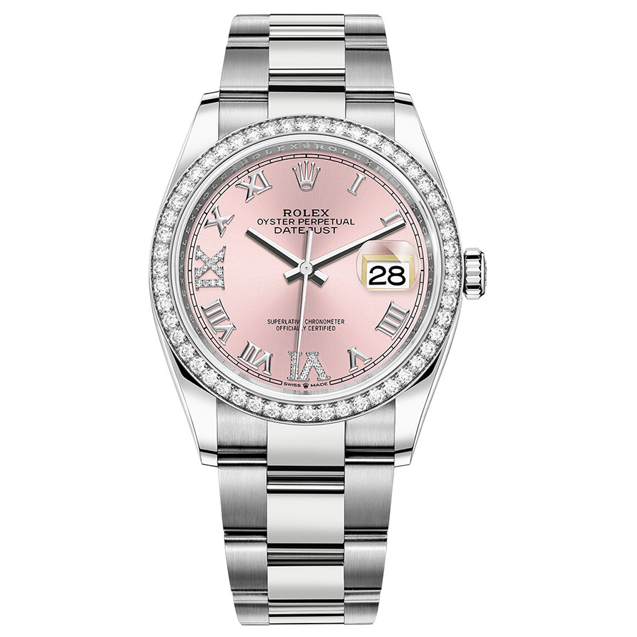 Rolex 1:1 Super Clone Datejust Pink Roman Numeral Diamond Dial Diamond Bezel 36mm 126284RBR