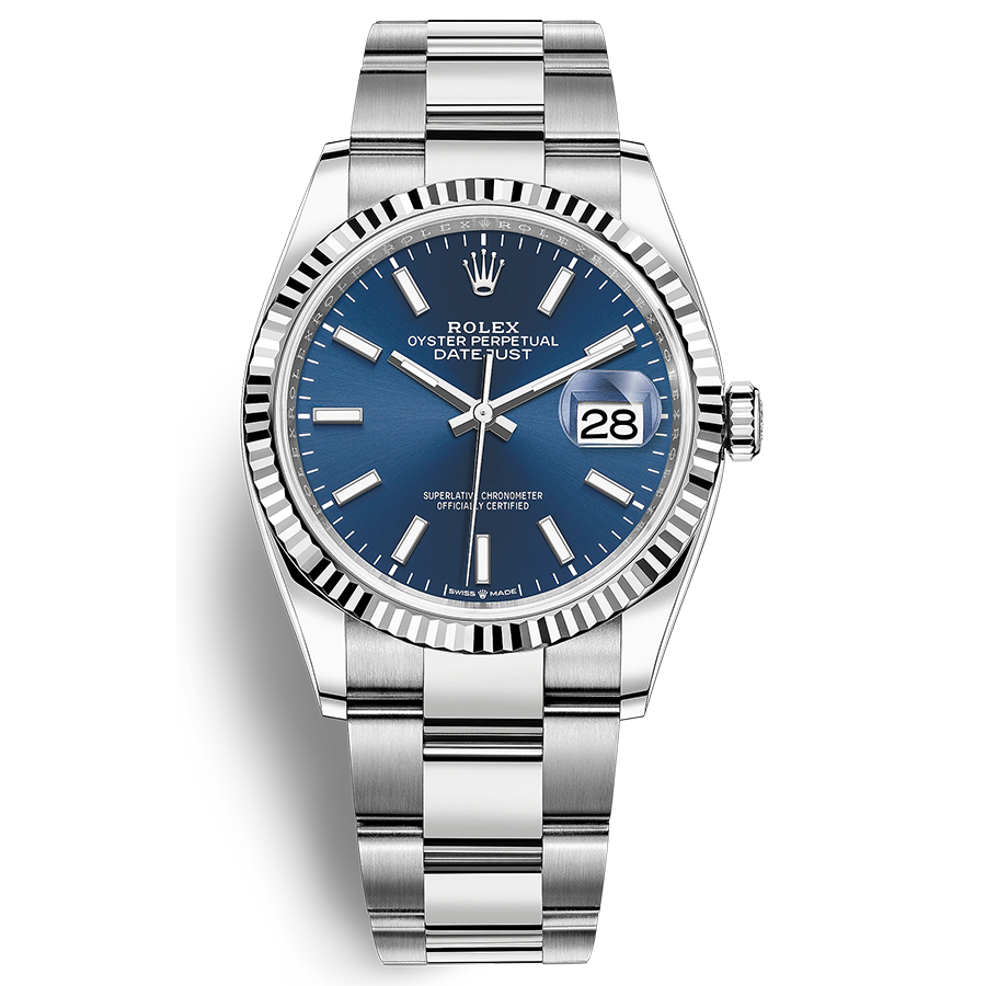 Rolex 1:1 Super Clone Datejust Bright Blue Dial Fluted Bezel 36mm 126234