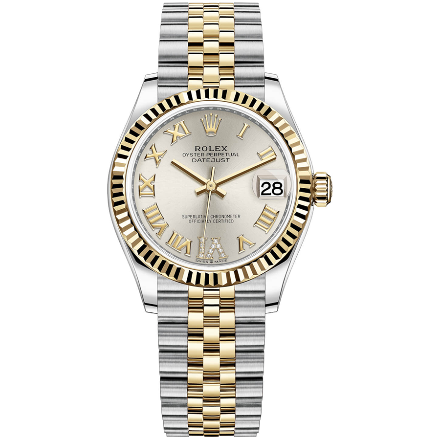 Rolex 1:1 Super Clone Datejust Silver Diamond Roman Numeral Dial Fluted Bezel 31mm 278273
