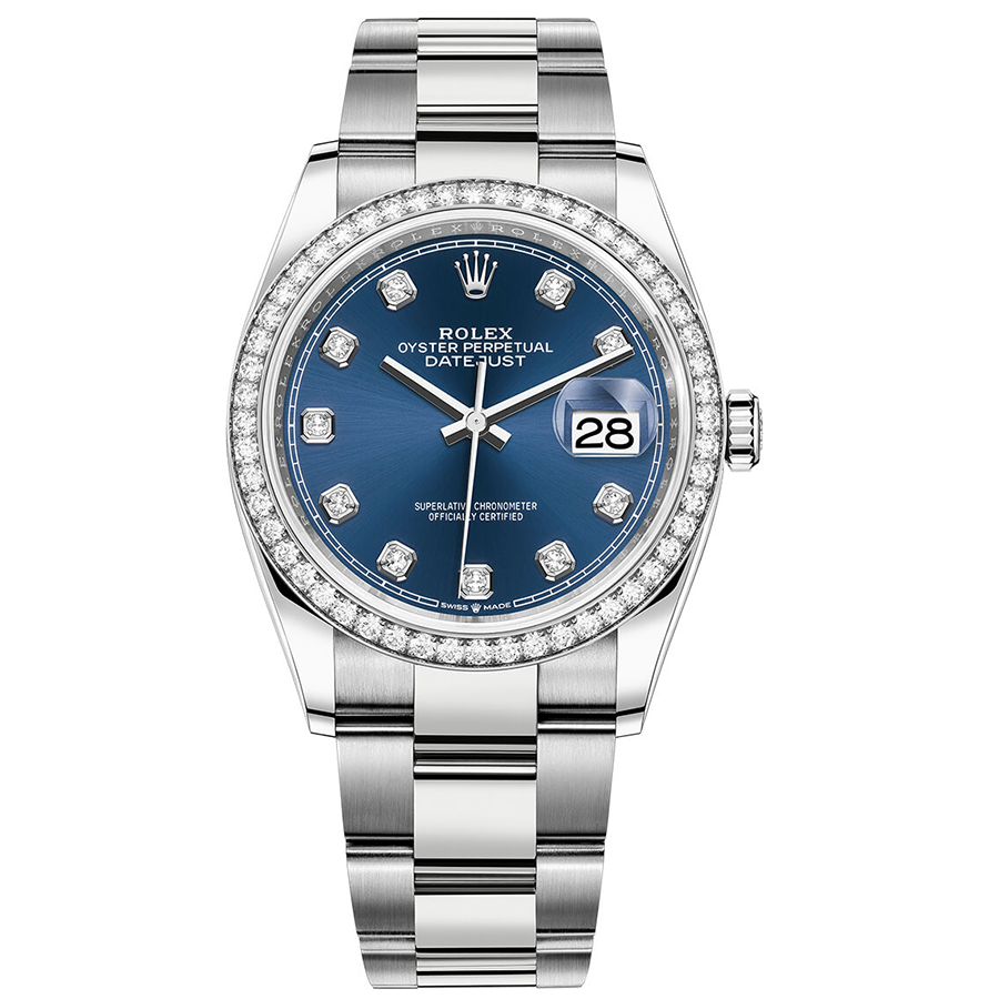 Rolex 1:1 Super Clone Datejust Bright Blue Diamond Dial Diamond Bezel 36mm 126284RBR
