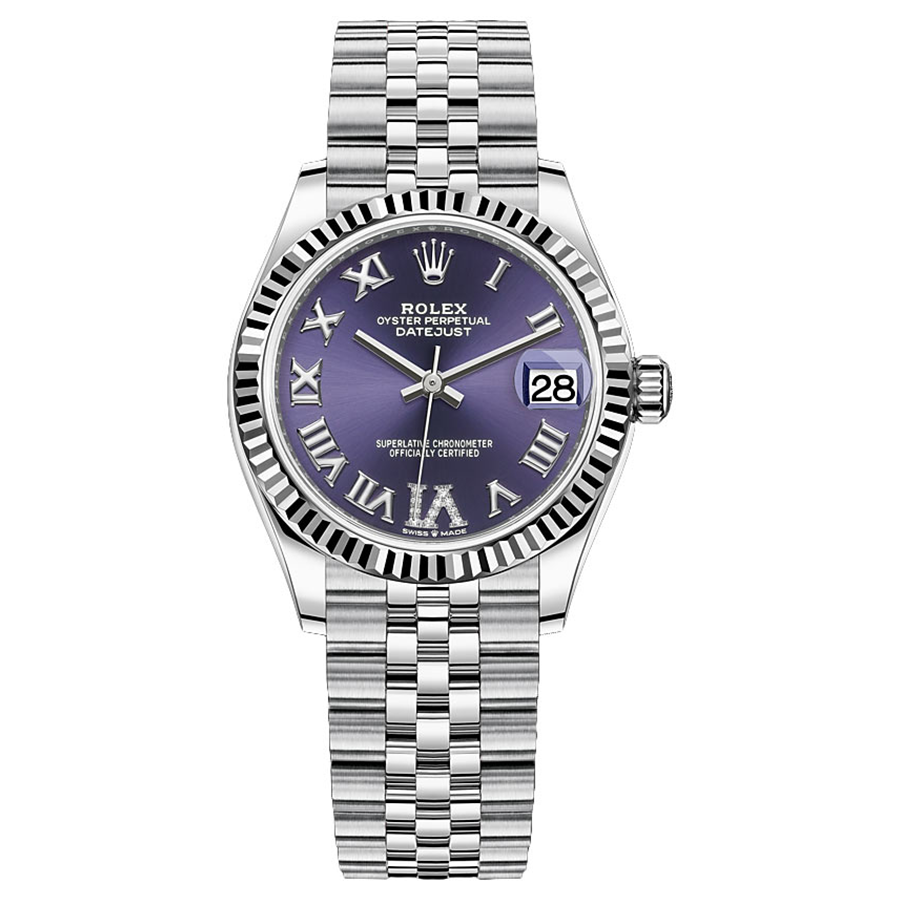 Rolex 1:1 Super Clone Datejust Purple Diamond Roman Numeral Dial Fluted Bezel 31mm 278274