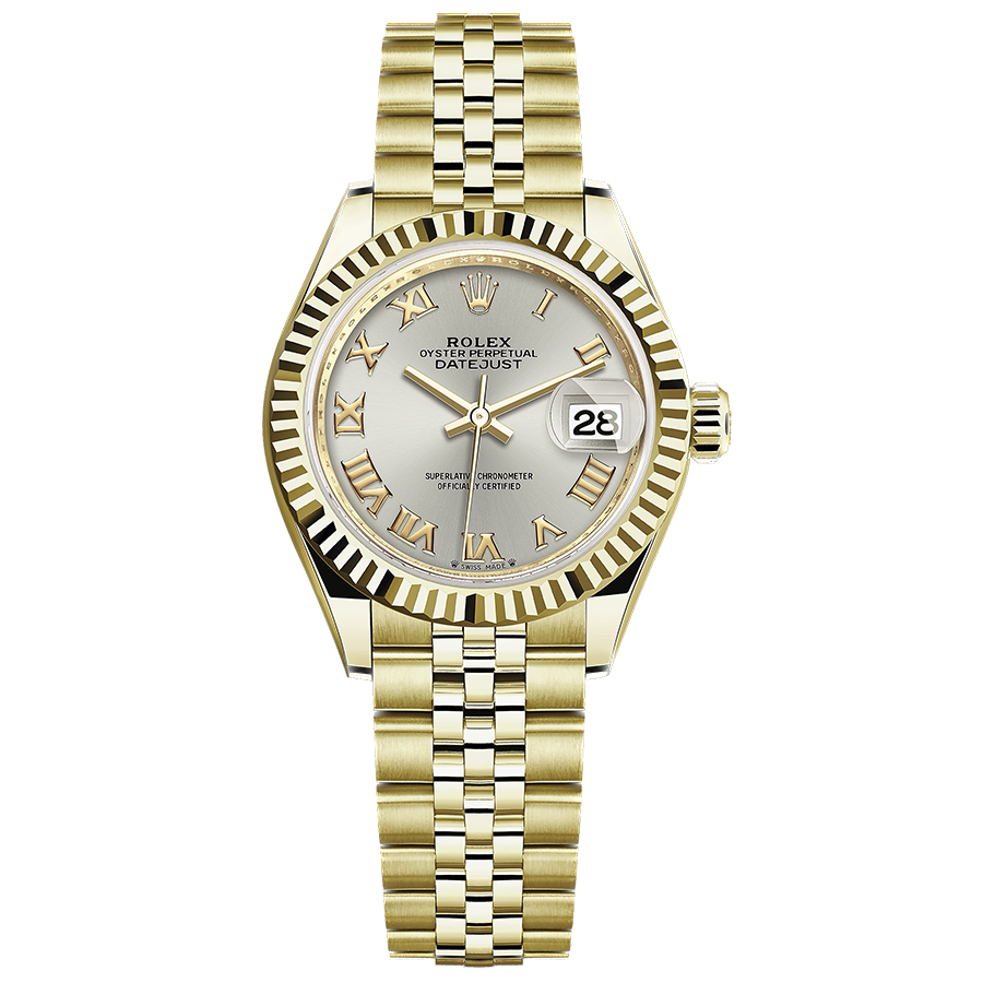 Rolex 1:1 Super Clone Lady-Datejust Silver Roman Numeral Dial Fluted Bezel 28mm 279178