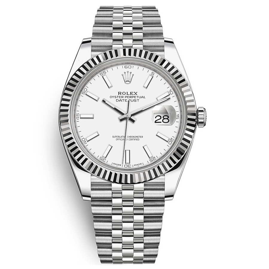 Rolex 1:1 Super Clone Datejust 41mm White Dial Fluted Bezel 126334