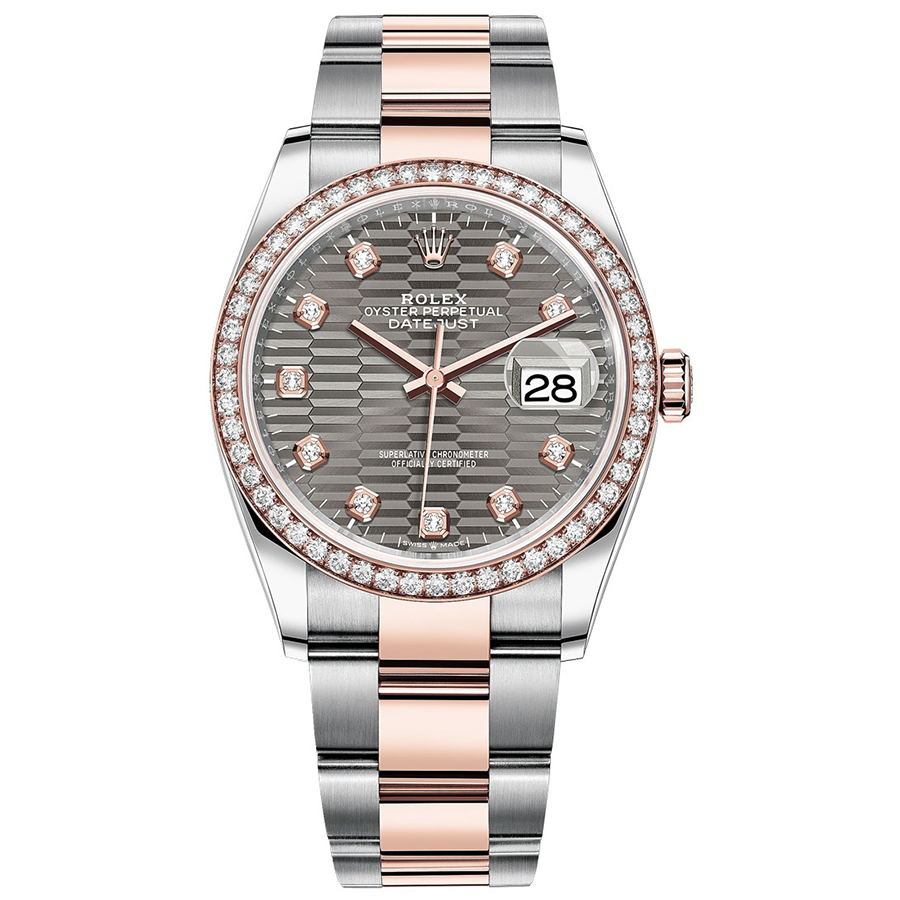 Rolex 1:1 Super Clone Datejust Slate Fluted Motif Diamond Dial Diamond Bezel 36mm 126281RBR