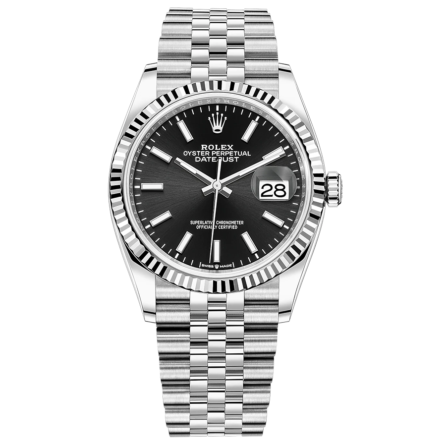 Rolex 1:1 Super Clone Datejust Black Dial Fluted Bezel 36mm 126234