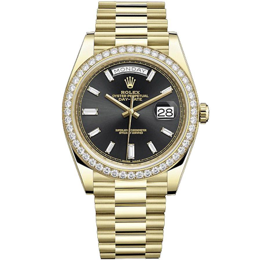 Rolex 1:1 Super Clone Day-Date 40 Presidential 228348 Diamond Bezel Baguette Diamond Black Dial