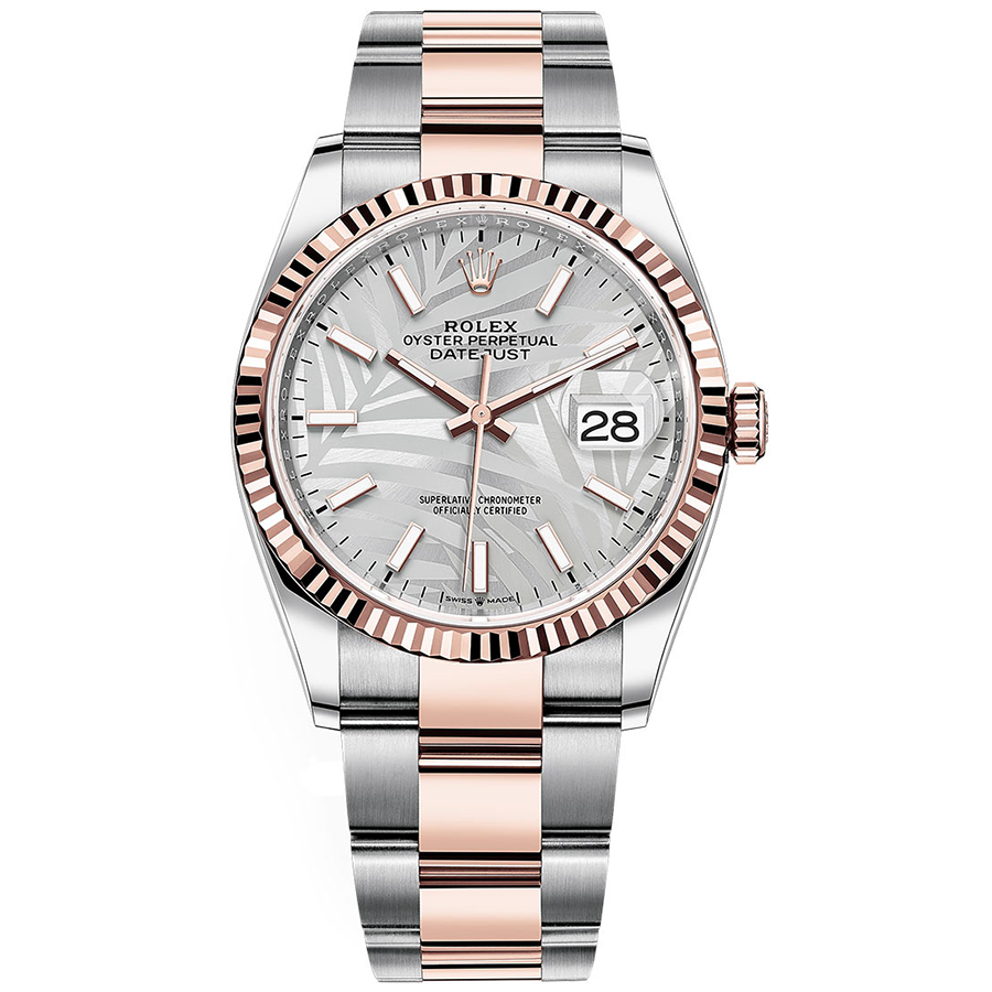 Rolex 1:1 Super Clone Datejust Silver Palm Motif Dial Fluted Bezel 36mm 126231