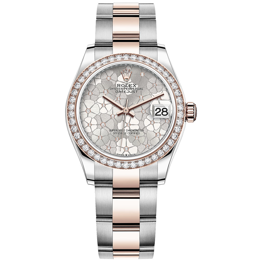 Rolex 1:1 Super Clone Datejust Silver Floral Motif Dial Diamond Bezel 31mm 278381RBR
