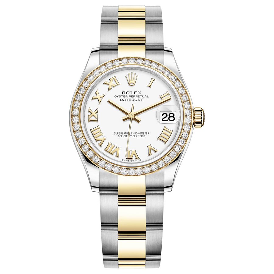 Rolex 1:1 Super Clone Datejust White Roman Numeral Dial Diamond Bezel 31mm 278383RBR